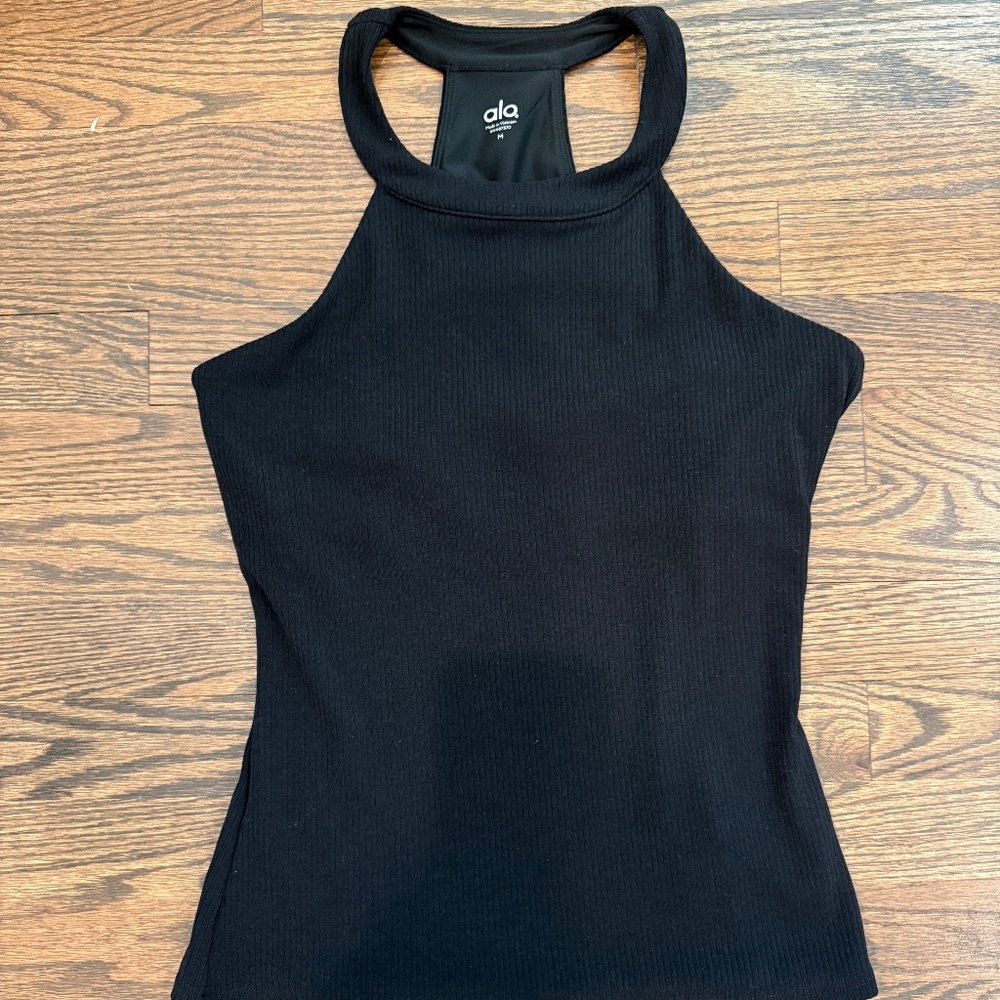 Alo Yoga Ribbed High Neck Racerback Tank – Black (Size M)